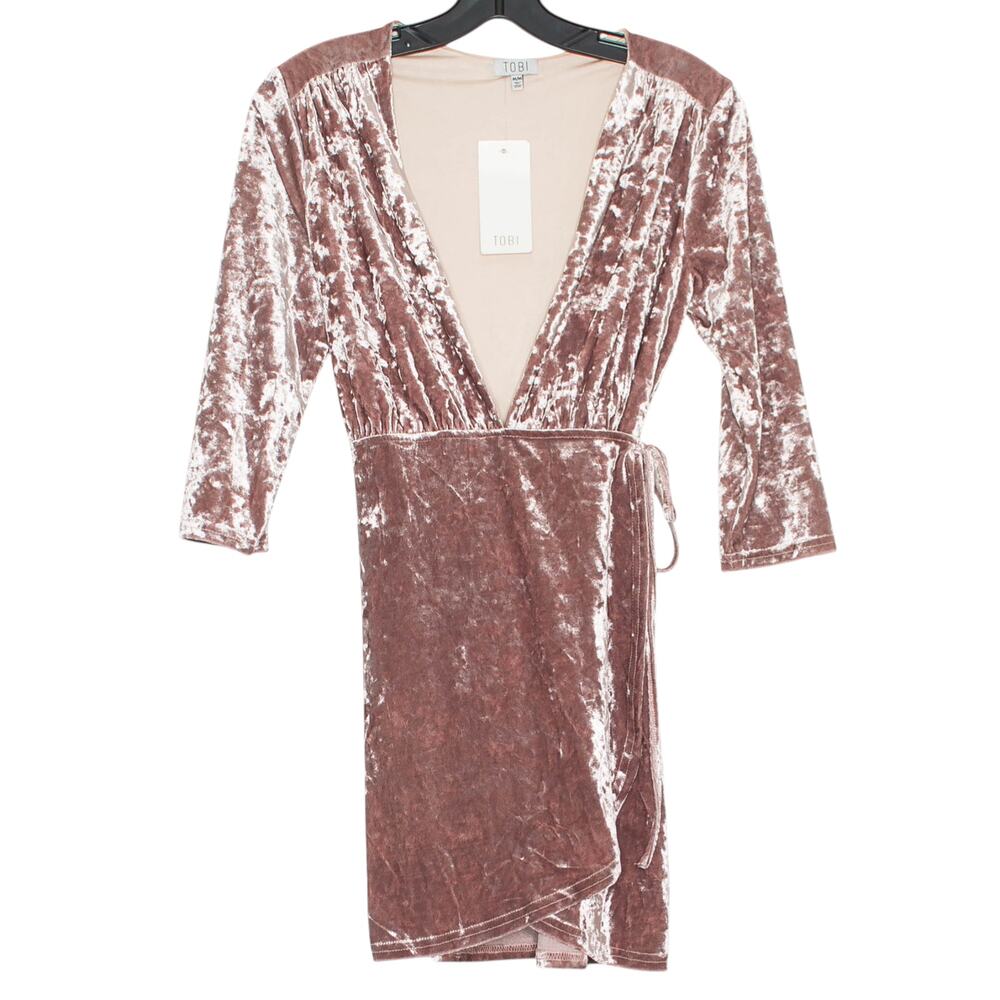 NWT Tobi Wrap Dress Velour Y2K Minimalist Cottage Romantic Dusty Rose Medium
